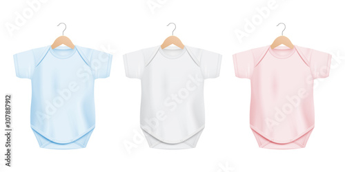 White and black baby one-piece bodysuit templates vector illustration isolated.