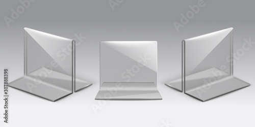Table stand for menu or desktop plexiglass realistic vector illustrations mockup set isolated.