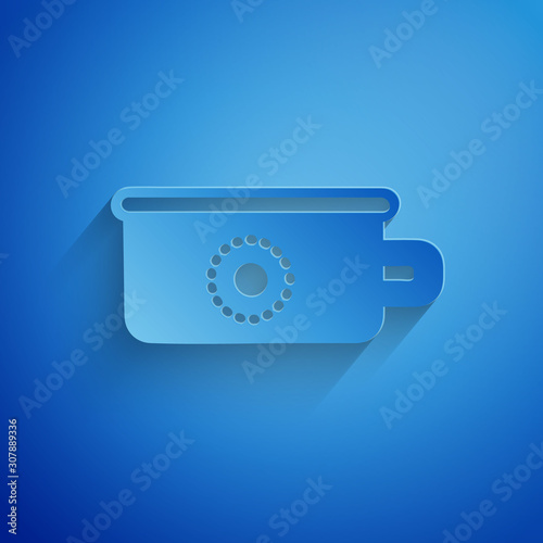 Paper cut Baby potty icon isolated on blue background. Chamber pot. Paper art style. Vector Illustration