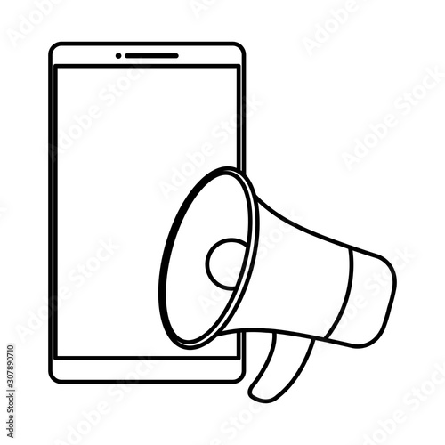 Megaphone and smartphone design, Amplifer speaker bullhorn announce speech message communication and sound theme Vector illustration