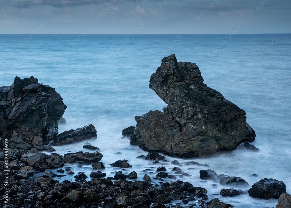 Ocean view from Rocky point, Patricks Point State Park, large boulder, long exposure