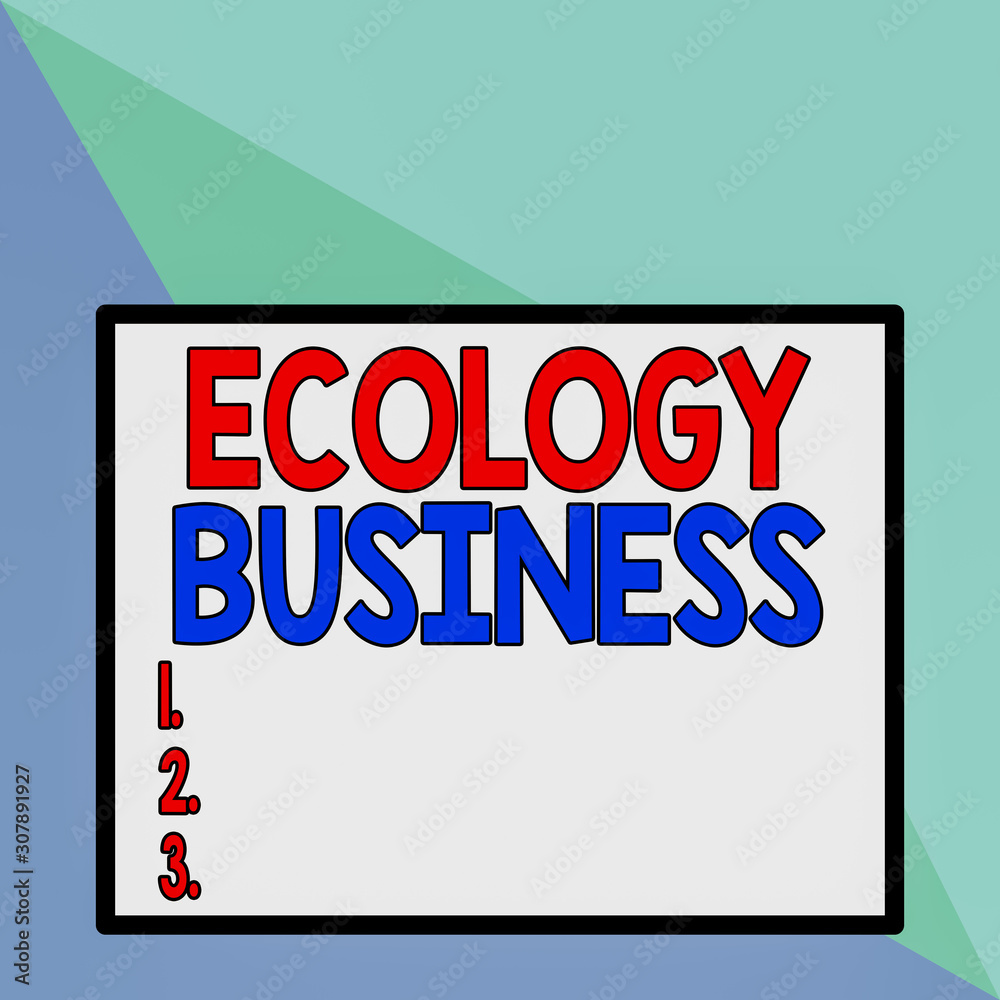 Text sign showing Ecology Business. Business photo text global ecology and environment protection business Front close up view big blank rectangle abstract geometrical background