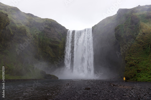 Waterfall Skogafoss in Icelandic nature landscape. Europe