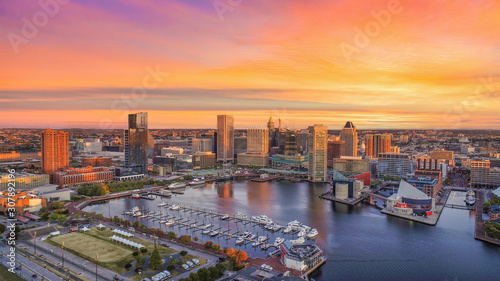 Baltimore, Maryland, USA Inner Harbor Skyline Aerial