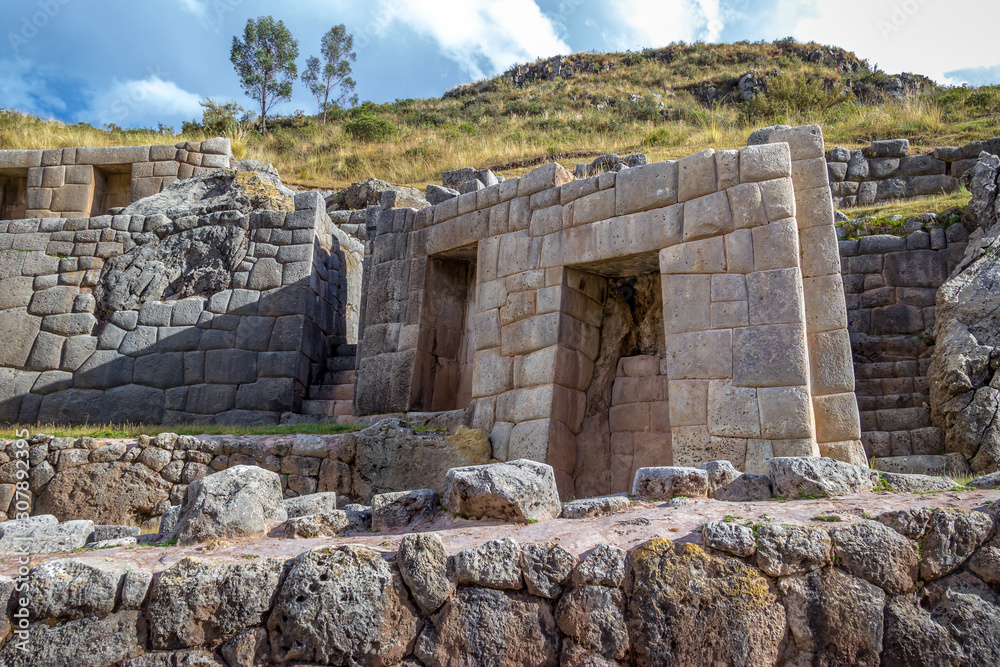 Peru - Inca Masonry Bulding Ruins at the Water Temple Tambomachay Set in Mountains outside Cuzco