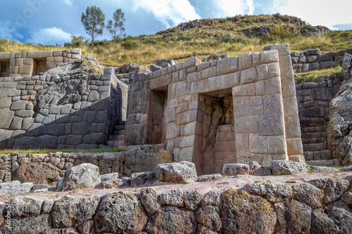 Peru - Inca Masonry Bulding Ruins at the Water Temple Tambomachay Set in Mountains outside Cuzco