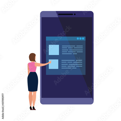 Smartphone and woman design, Digital technology communication social media internet web and wireless theme Vector illustration