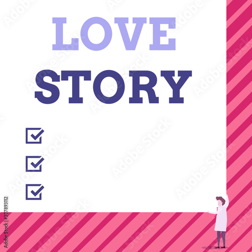 Handwriting text Love Story. Conceptual photo it is something such as a novel or movie about a love affair One man professor wear white coat red tie hold big board use two hands