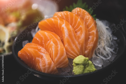 Salmon sashimi set to serve.
