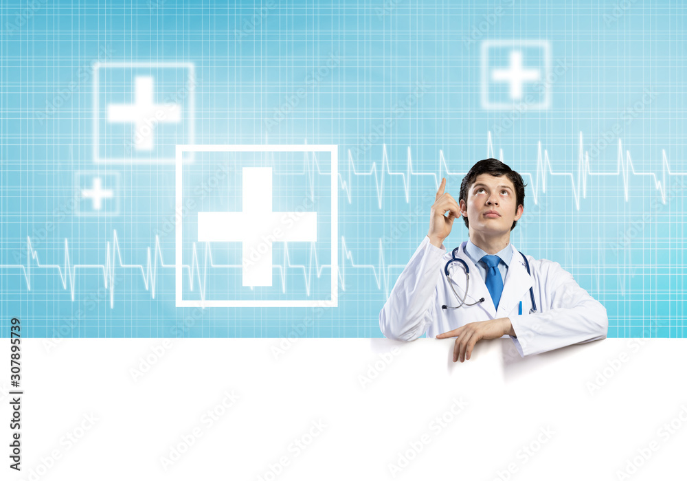 Doctor with banner Doctor with banner