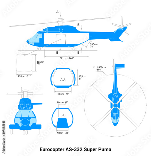 Eurocopter AS-332 Super Puma helicopter scheme. Cargo Aircraft Guide.
