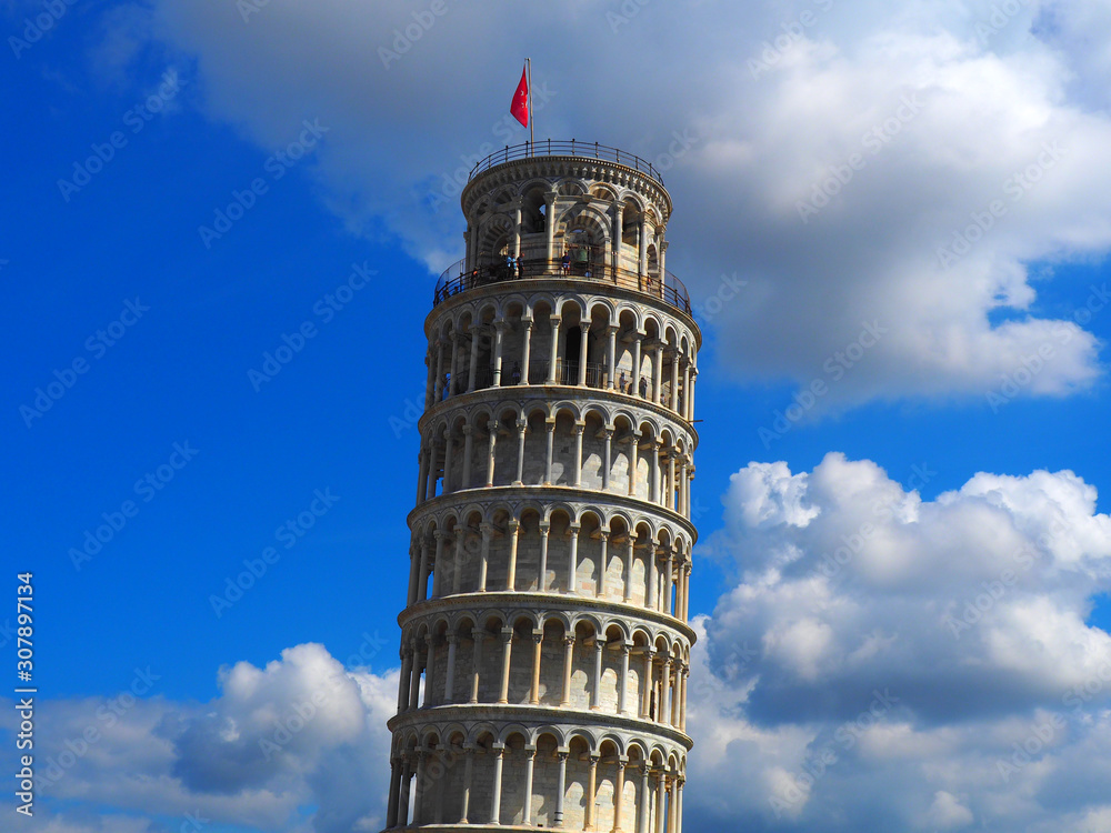 Detail of the exterior of the Leaning Tower of Pisa (Torre pendente di Pisa) in Pisa, Italy