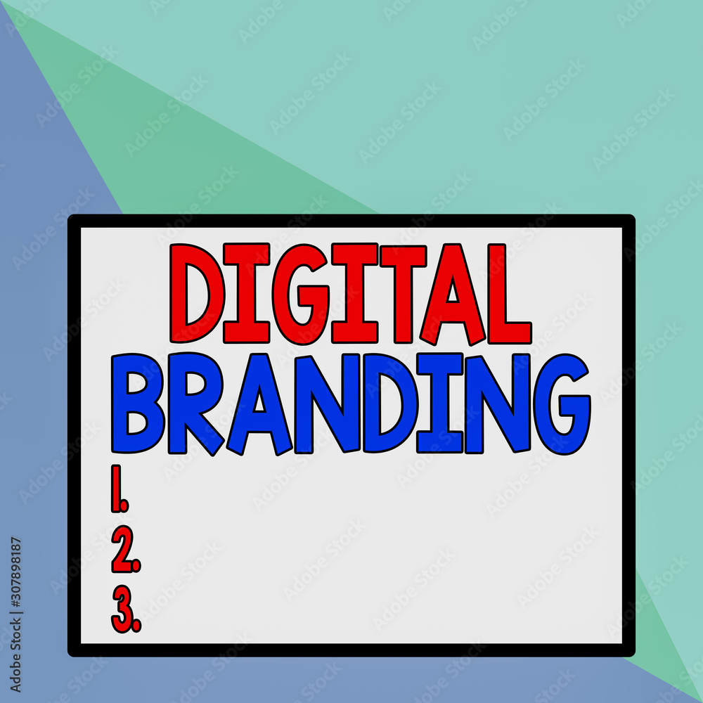 Fototapeta premium Text sign showing Digital Branding. Business photo text combination of internet branding and digital marketing Front close up view big blank rectangle abstract geometrical background