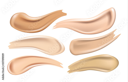 Set of cosmetic foundation cream smears on white background