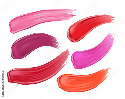 Set of cosmetic lipstick smears on white background