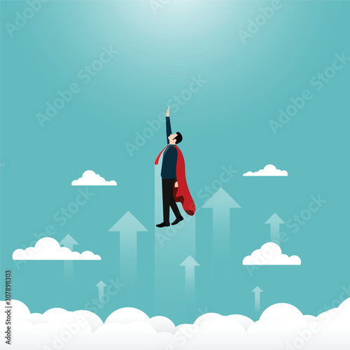 Business concept with businessman flying to success