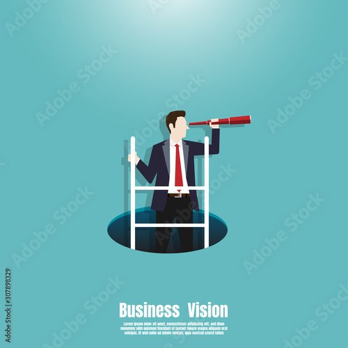 Businessman Climbing ladder from the hole