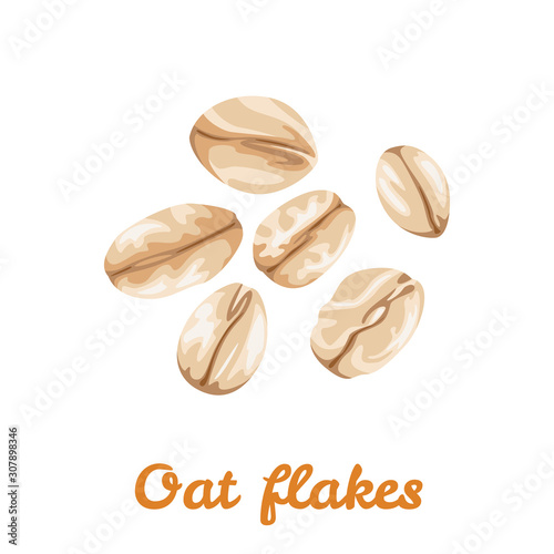 Oat flakes isolated on white background. Vector illustration of oatmeal, muesli in flat cartoon style. Healthy natural food icon.