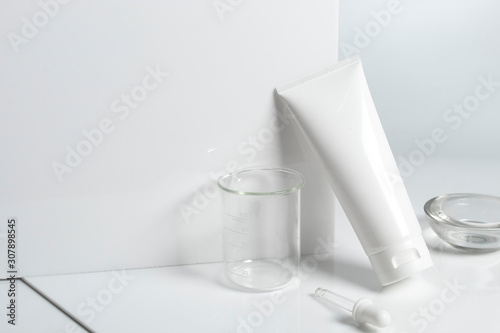 beauty spa medical skincare and cosmetic lotion cream oil bottle packaging on white decor background, healthy and medicine concept