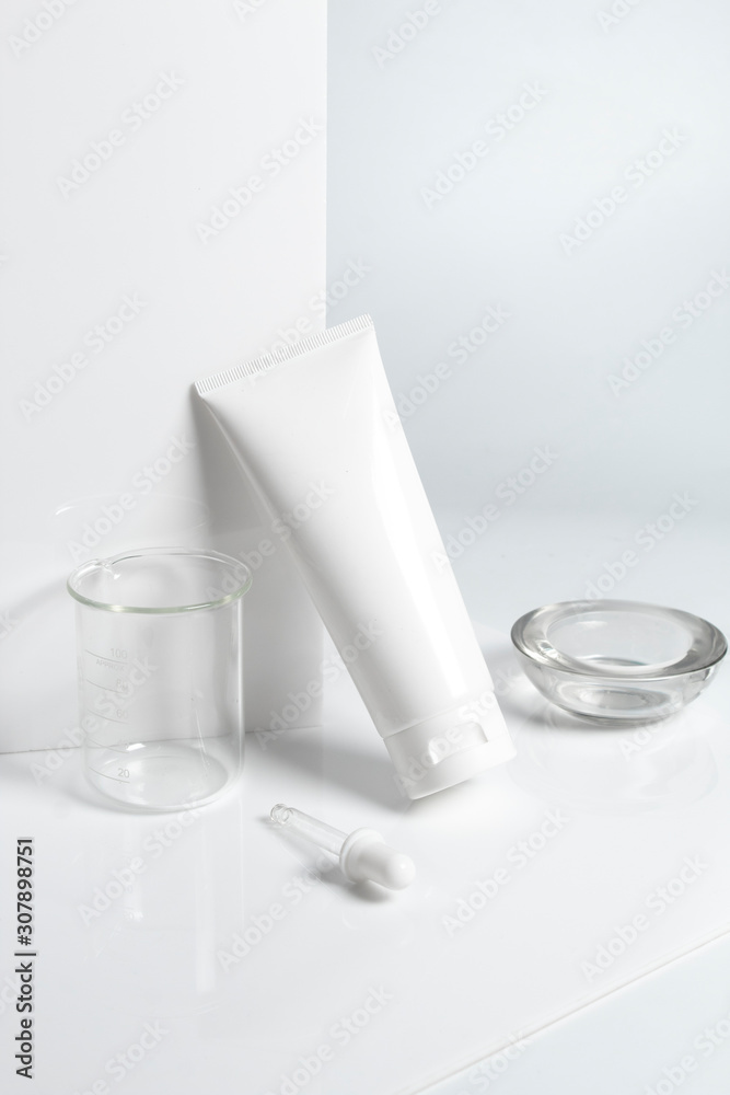 beauty spa medical skincare and cosmetic lotion cream oil bottle packaging on white decor background, healthy and medicine concept