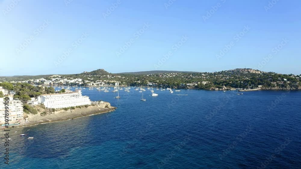 Aerial view, flight over Costa de la Calma and Santa Ponca with hotels and beaches, Costa de la Calma, Caliva region, Mallorca, Balearic Islands, Spain Aerial view, flight over Costa de la Calma and Santa Ponca with hotels and beaches, Costa de la Calma, Caliva region, Mallorca, Balearic Islands, Spain