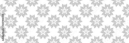 Floral gray print on white. Long seamless pattern