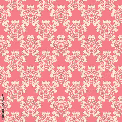 Floral seamless pattern. Beige flower design on pink background