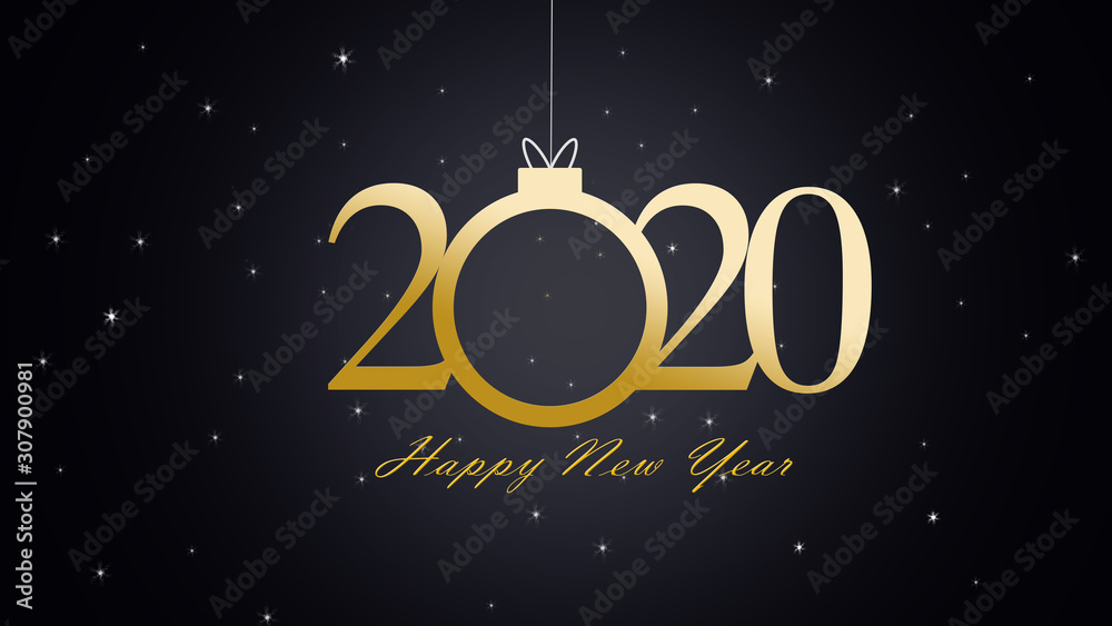 Happy new year 2020, gold text and star on black background. Happy new year 2020, gold text and star on black background.