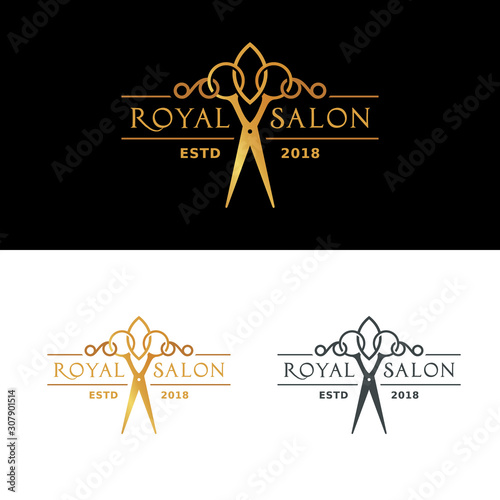 Royal Salon Logo With Scissor Elements