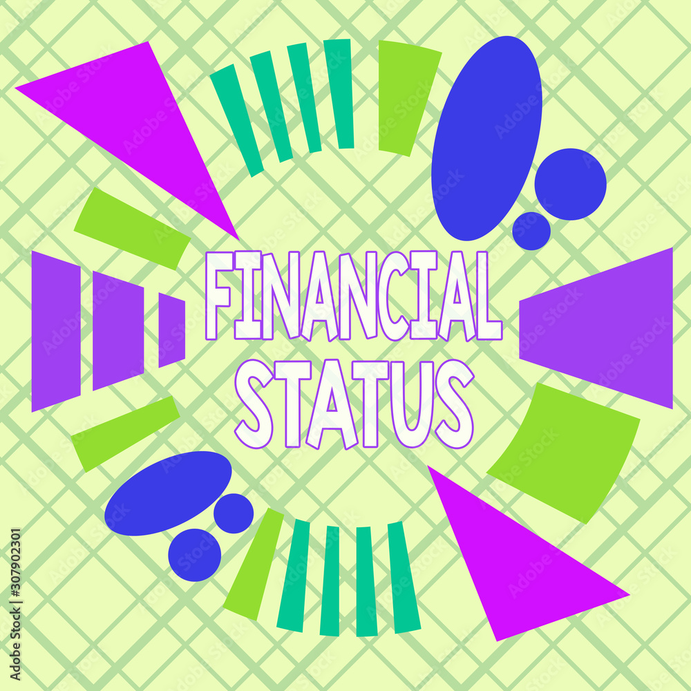 Writing note showing Financial Status. Business concept for level of income into which applicants are categorized Asymmetrical format pattern object outline multicolor design Writing note showing Financial Status. Business concept for level of income into which applicants are categorized Asymmetrical format pattern object outline multicolor design