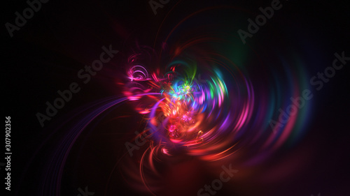 Abstract purple and red glowing shapes. Fantasy light background. Digital fractal art. 3d rendering.