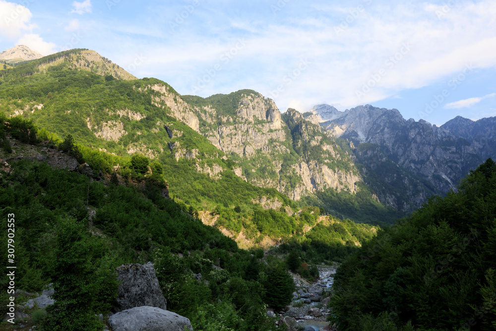 Valley of Theth during sunset in the alps of Albania