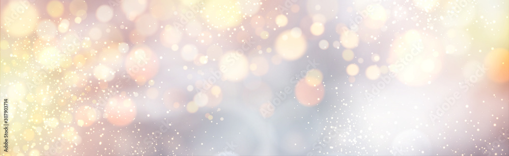 Christmas and New Year card with defocused ligths on silver.