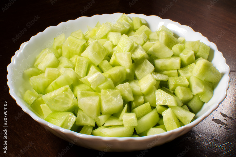 finely chopped cucumber salad, background finely chopped cucumber salad, background