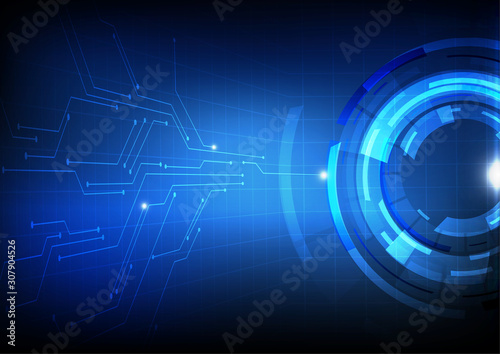 Vector : Technology circle with electronic circuit on blue background