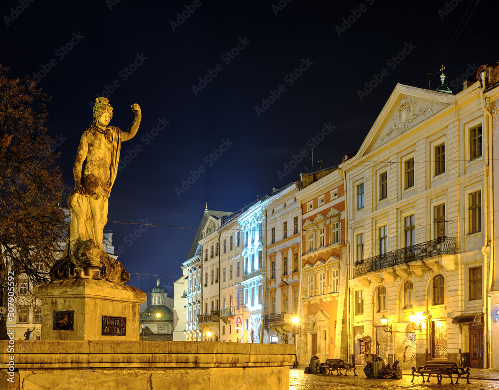 Obraz premium Fountain of Amphitrite, sculpture created in 1793, Impressions from Lviv, Lemberg in German, Ukraine