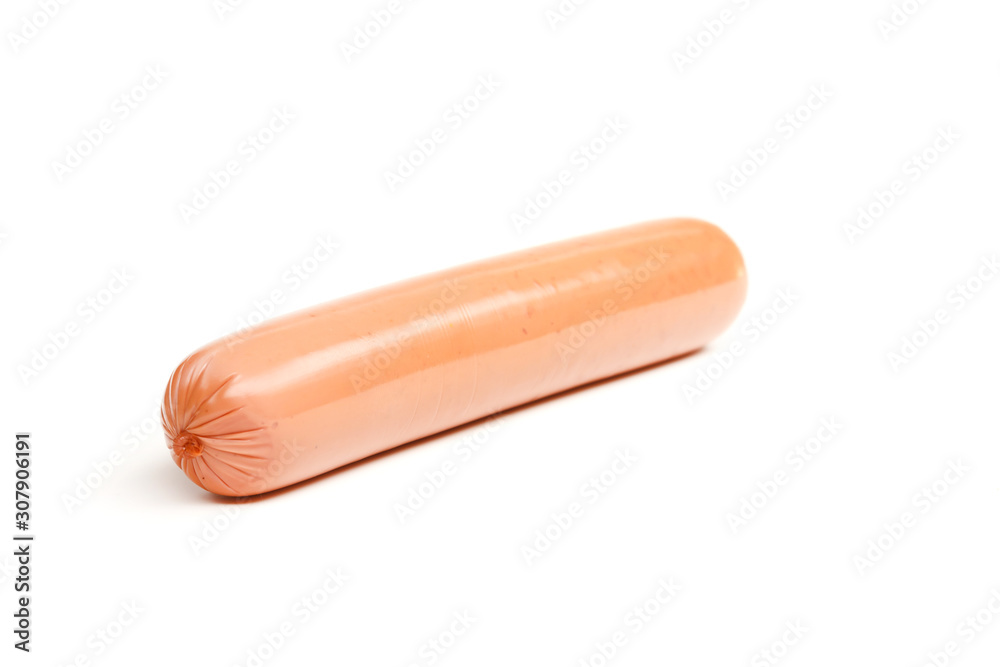 Fresh boiled sausages, close-up, isolated on white background Fresh boiled sausages, close-up, isolated on white background