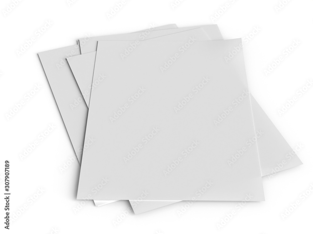 Sheets of paper isolated on white. Document template. 3d illustration Sheets of paper isolated on white. Document template. 3d illustration