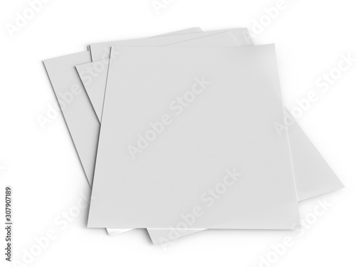 Sheets of paper isolated on white. Document template. 3d illustration