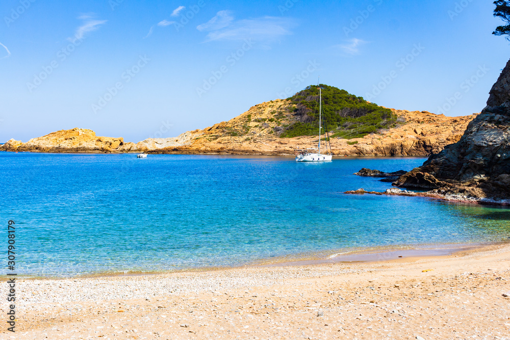 View of the beach of Sa Tuna where tranquility reigns, Begur, Costa Brava, Catalonia, Spain