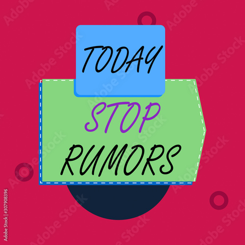 Text sign showing Stop Rumors. Business photo text put an end circulating the story of uncertain or doubtful truth Blank banner rectangle square above semicircle down Geometrical background