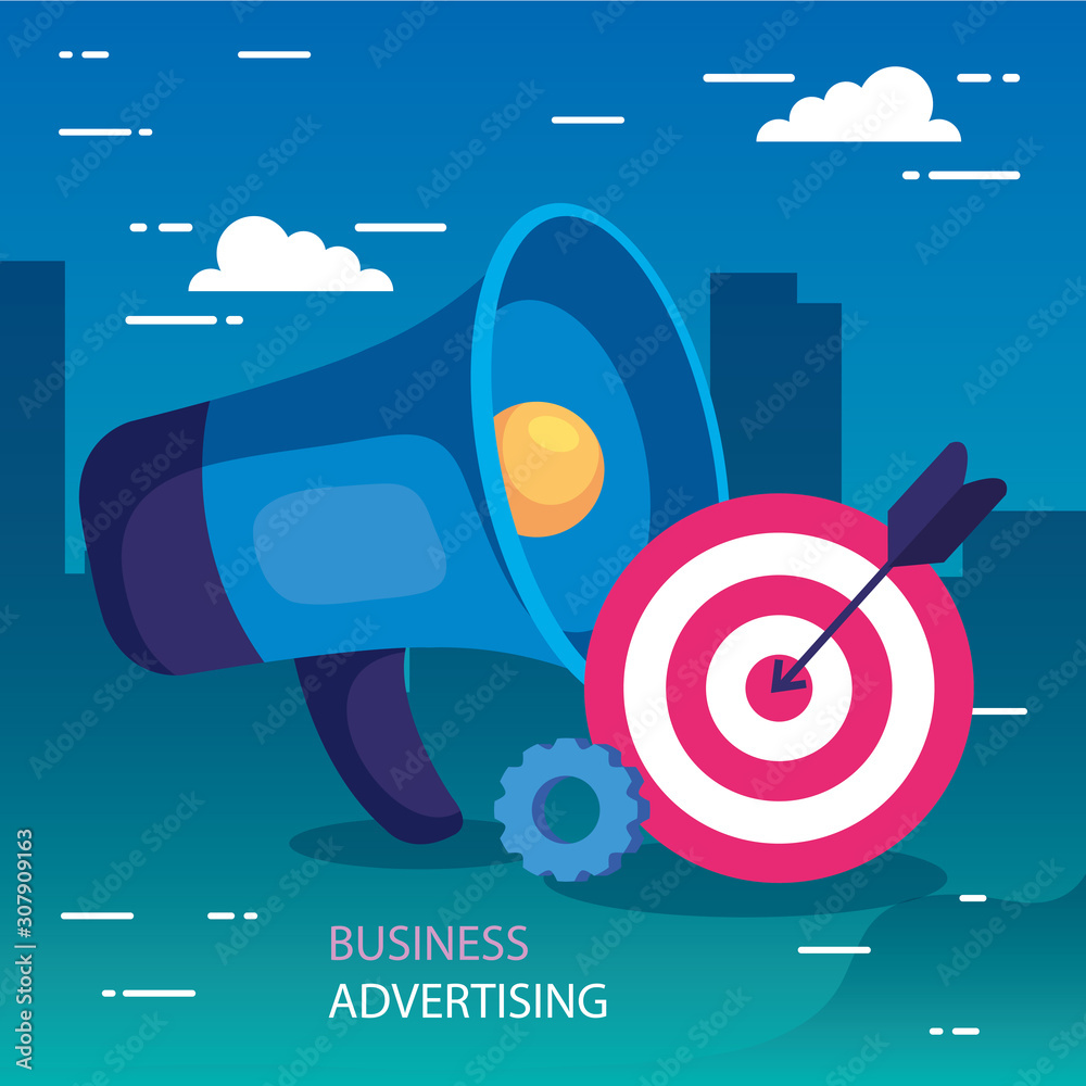 Fototapeta premium Megaphone target and gear design, Amplifer speaker bullhorn announce speech message communication and sound theme Vector illustration