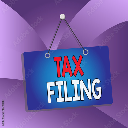 Handwriting text Tax Filing. Conceptual photo Submitting documens filed with tax payer financial information Colored memo reminder empty board blank space attach background rectangle photo