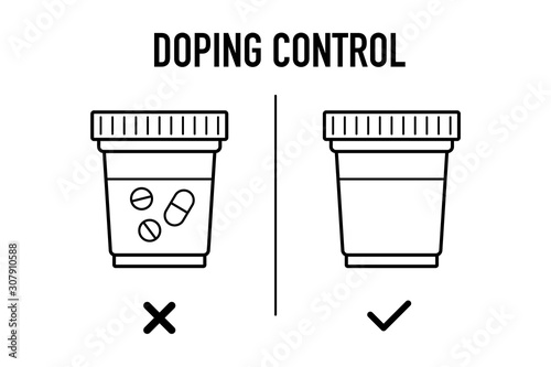 Doping control test. Clean sport concept. Drug free checkup. Simple lined vector illustration. Medical urine exam.