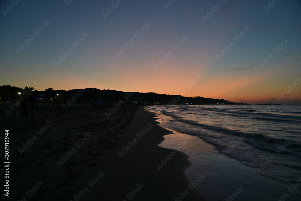 Sunset on the Beach at Summer in Vieste, Puglia, Italy