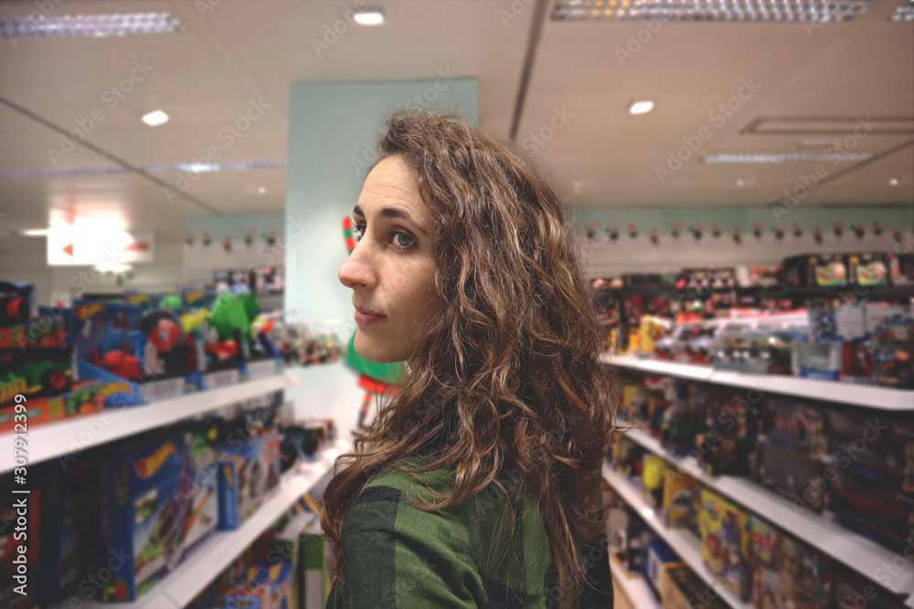 Young woman at a toy store