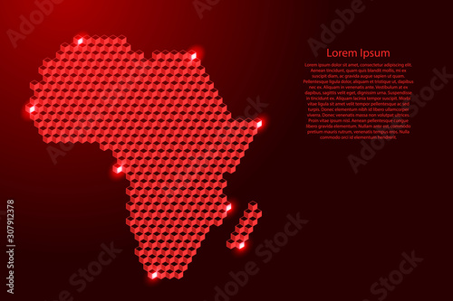 Africa mainland map from 3D red cubes isometric abstract concept, square pattern, angular geometric shape, for banner, poster. Vector illustration.