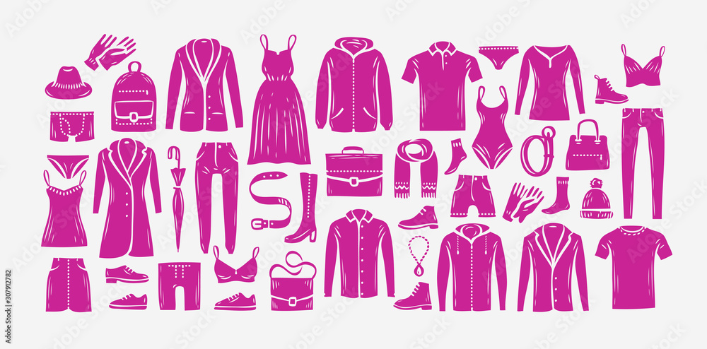 Fashionable clothes set. Fashion collection of silhouettes vector illustration