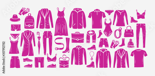 Fashionable clothes set. Fashion collection of silhouettes vector illustration © ~ Bitter ~