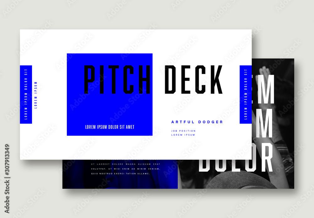 Pitch Deck Layout with Blue Accents Stock Template | Adobe Stock